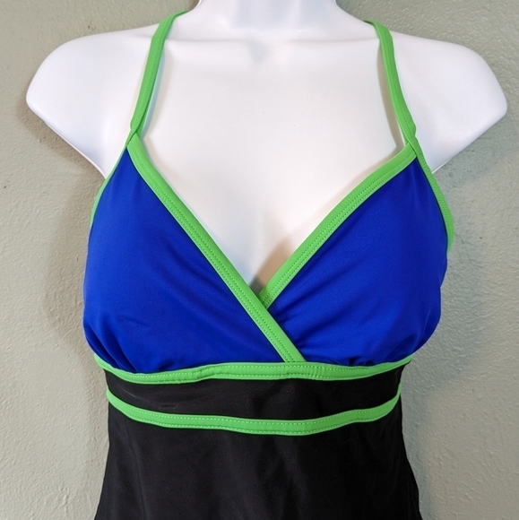 Catalina Black Blue Racerback Colorblock One Piece Swim Size M - Picture 2 of 10